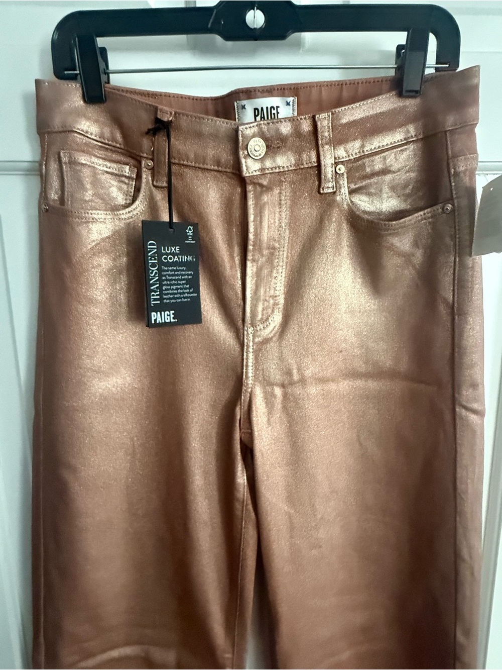 PAIGE Metallic Rose Gold High-Rise Jeans Luxe Coated NWT SZ 29 $279. 34 inseam